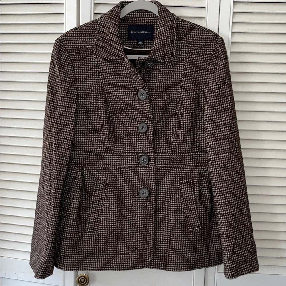 Banana Republic Wool Linen Houndstooth fitted blazer suit jacket